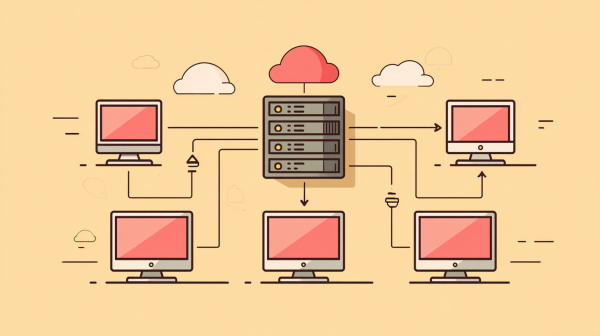 نمودار شبکه تخت و ساده که مرکزیت سرور را نشان می‌دهد
