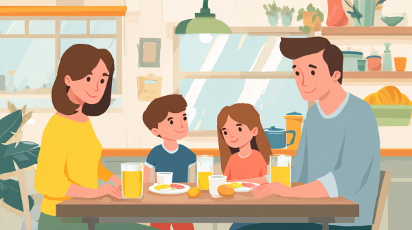 خانواده‌ای کنار هم در حال صبحانه خوردن