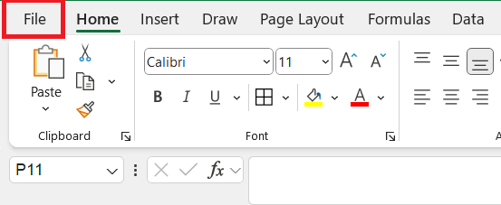 دکمه file از پنجره اکسل-پرینت تمام صفحه در اکسل