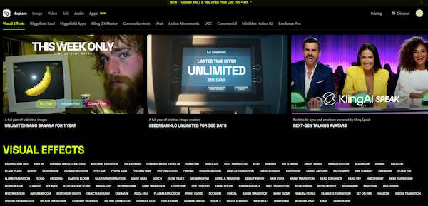 صفحه اصلی وبسایت higgsfield