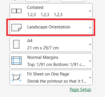 تغییر جهت صفحه به حالت افقی برای چاپ-excel-print