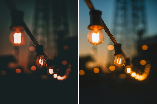 دو عکس از چند چراغ برای نشان دادن تغییر نورپردازی تصاویر