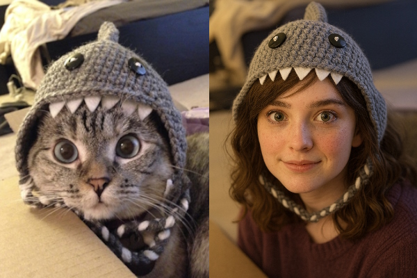 عکس گربه در کنار عکس دختر ساخته شده با چت جی پی تی 