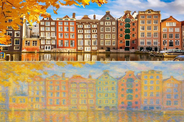 عکس خانه ای در هلند در کنار نسخه امپرسیونیسم آن 