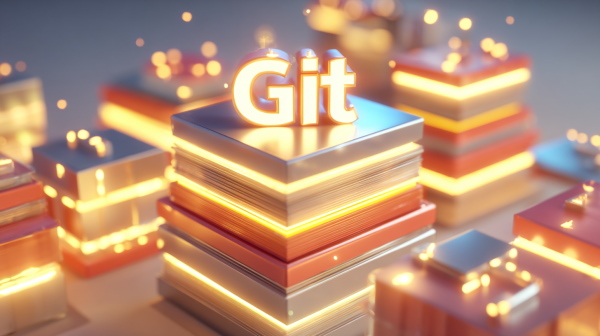چند مربع مختلف و براق که کلمه git در بالای آن‌ها می‌درخشد.