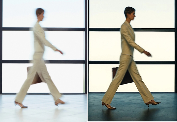 دو عکس از زنی در حال عبور برای نشان دادن گرفتن تاری تصویر با چت جی پی تی