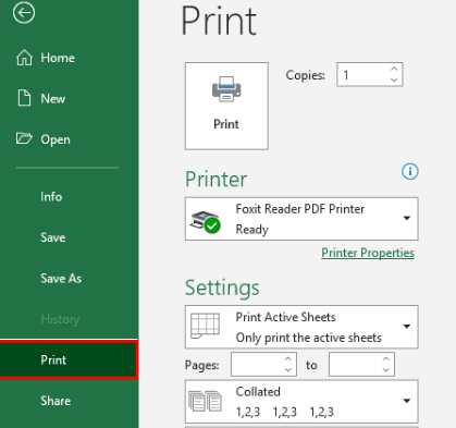 دکمه print در صفحه اکسل-excel-print