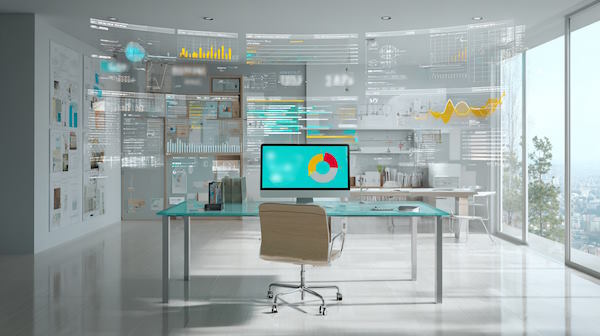 المان ها برنامه ریزی پروژه در یک اتاق با میز کامپیوتر