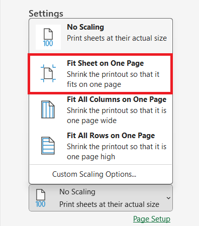 تنظیمات چاپ نرمافزار اکسل-full-page-print
