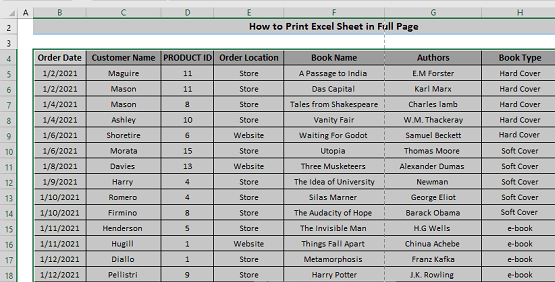 نمونه جدول انتخاب شده-excel-print