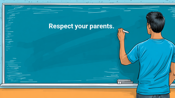 معلمی در حال نوشتن جمله با Respect پای تخته