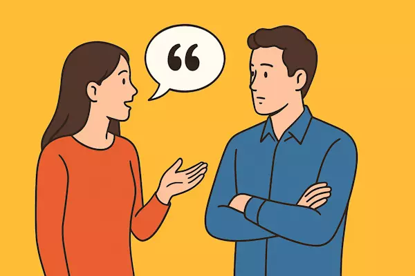 خانمی در حال نقل قول برای یک آقا