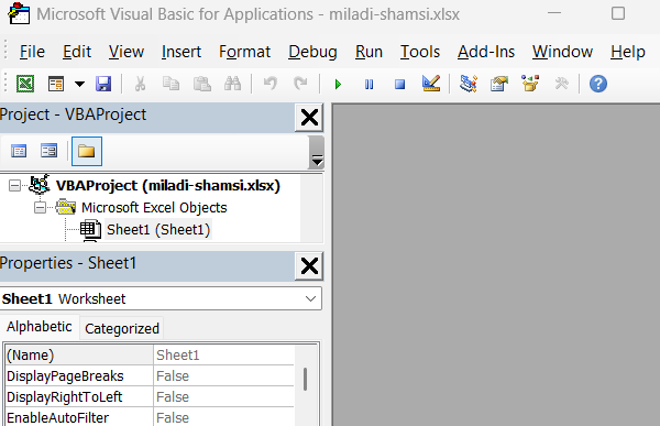 بخش VBA ادیتور-کدنویسی تاریخ اکسل