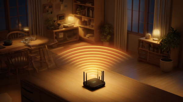 مودم وای‌فای در وسط اتاق در حال آنتن دهی به بقیه است. - شبکه بیسیم چیست