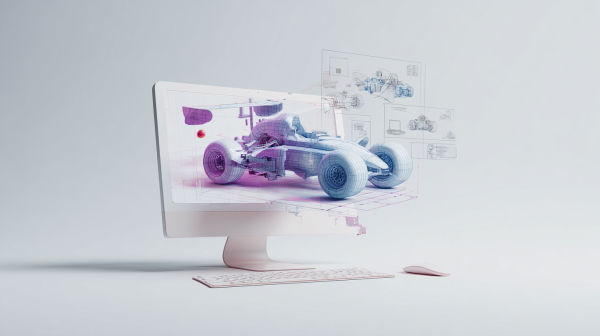 مدل سه بعدی ماشین فرمول وان در حال خروج از مانیتور