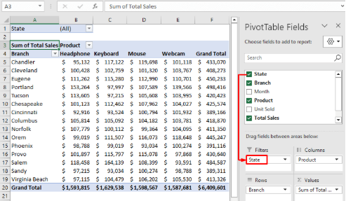 فیلتر کردن بخش خاص- گزارش گیری در اکسل