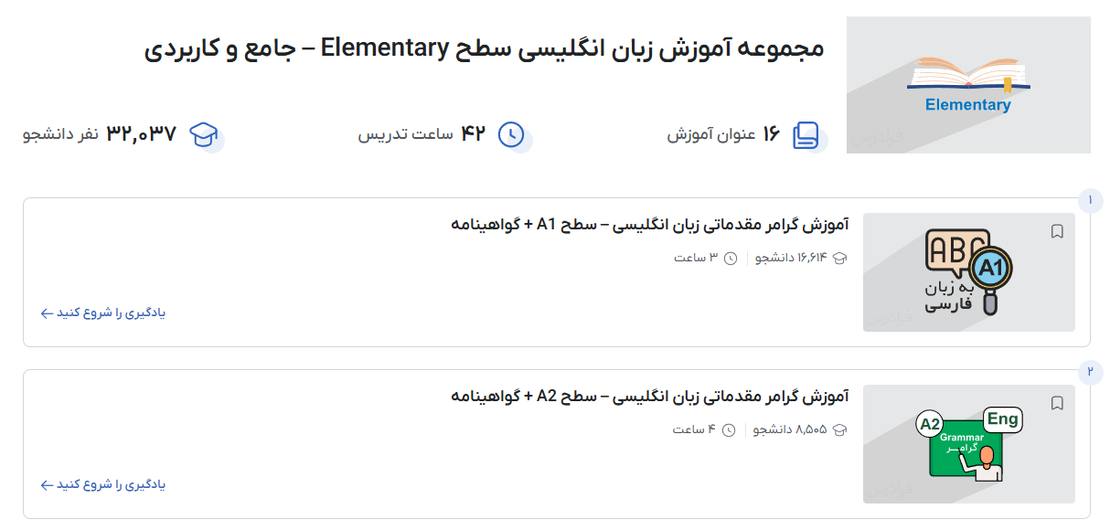 تصاویر آموزش زبان انگلیسی سطح elementary در فرادرس