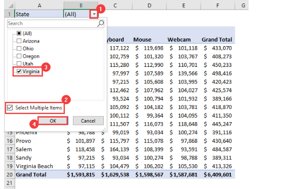 فیلتر کردن با توجه به یک استان-گزارش گیری در اکسل