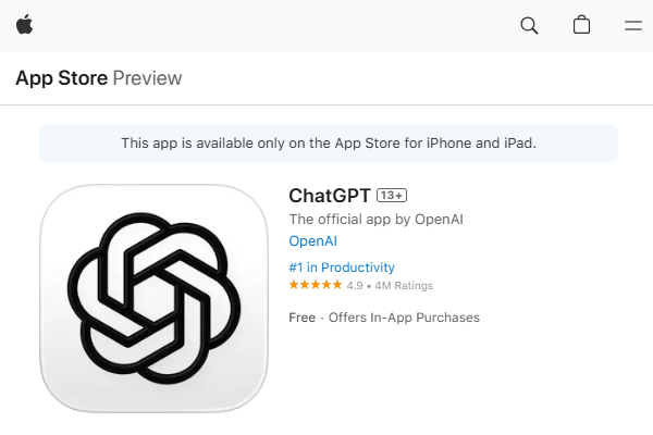 نصب chatgpt از طریق اپ استور اپل