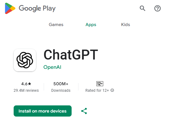 نصب اپلیکیشن اندروید chatgpt از گوگل پلی