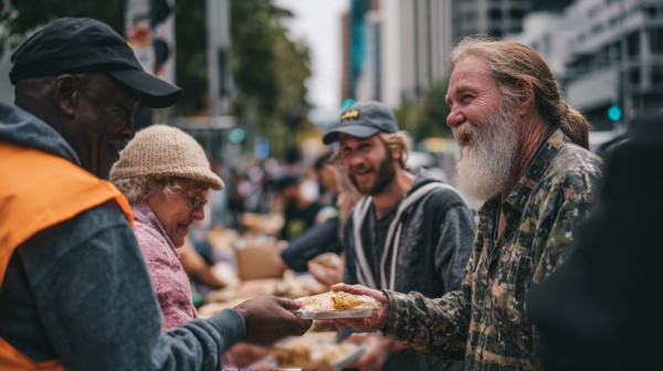 تصویر چند نفر در حال خیرات غذا