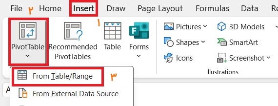 انتخاب باکس پیوت تیبل-excel-report