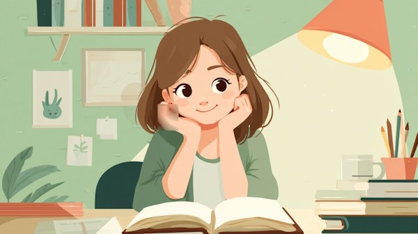 دختری در حال مطالعه در اتاقش