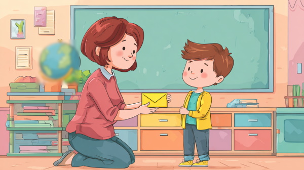 معلمی در حال نامه دادن به پسرش