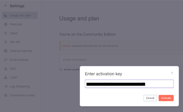 صفحات اولیه برای راه‌اندازی پلتفرم N8N - ثبت کلید فعال‌سازی