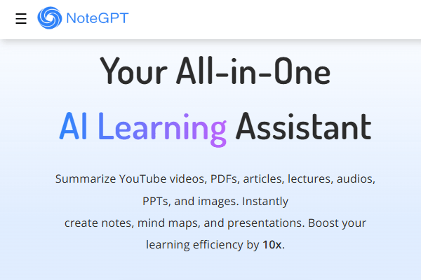 NoteGPT یادداشت برداری و برنامه ریزی درسی با هوش مصنوعی رایگان