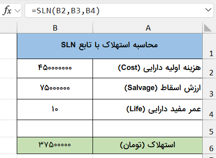 مثال محاسبه استهلاک در اکسل-depreciation
