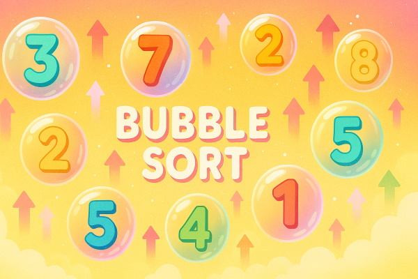 عبارت bubble sort در وسط و اعداد داخل حباب در اطراف آن قرار دارند.
