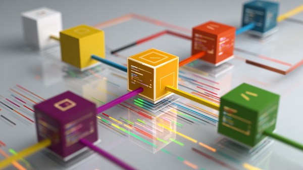تصویر روشن از بلوکهای برنامهنویسی متصل با فلشها