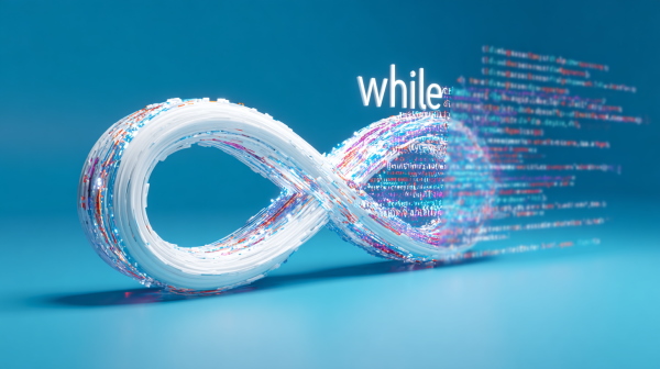 تصویر روشن از حلقه while پایتون با نماد بینهایت - حلقه ها در پایتون