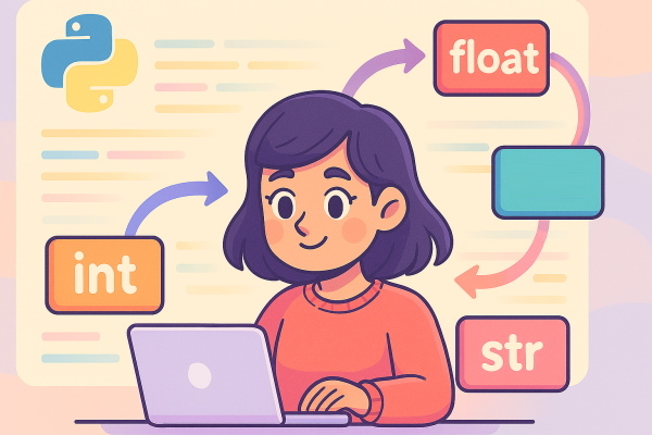 دختر برنامه نویسی که درحال تبدیل انواع مختلف به یکدیگر است.