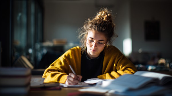 دختری در حال آزمون دادن