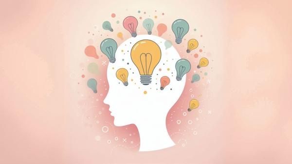 نیم رخ یک فرد به رنگ سفید همراه با لامپ های درخشان رنگارنگ در اطراف سر - تکنیک های ایده پردازی