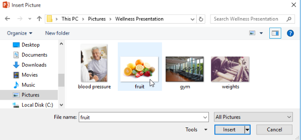 پنجره عکسها یداخل کامپیوتر-افزودن عکس به پاورپوینت