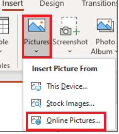 پنجره مربوط به وارد کردن عکسهای اینترنتی-افزودن عکس به پاورپوینت