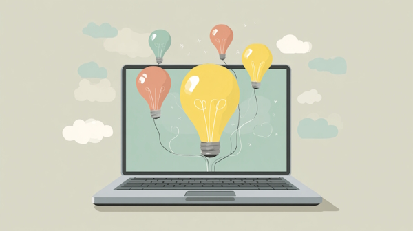 یک لپ تاپ با لامپ های رنگارنگ که از صفحه آن خارج شده اند