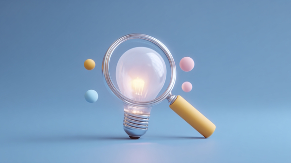 نمای مینیمال ذره بین روی لامپ - تکنیک های ایده پردازی