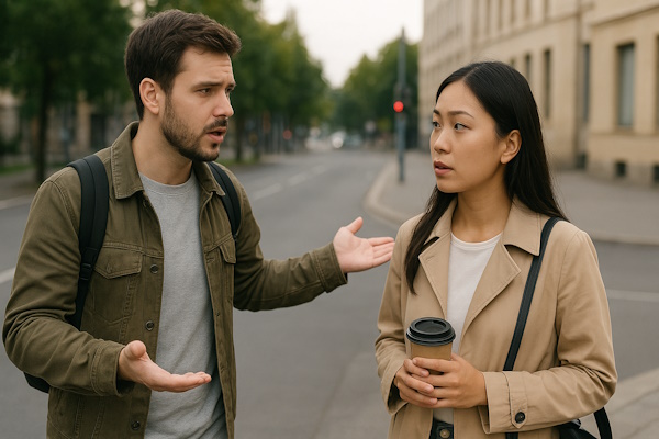 مردی درباره آدرس جایی از یک خانم سوال می پرسد