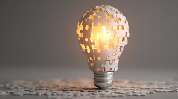 تکه های پازل در اطراف لامپ روشن - تکنیک های ایده پردازی