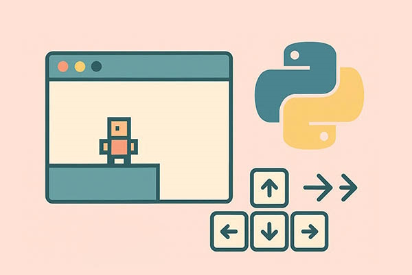 تصویری مینیمال که لوگوی پایتون که بخشی از یک رابط کاربری ساده بازی دوبعدی است را نشان می‌دهد - کد ساخت بازی با پایتون