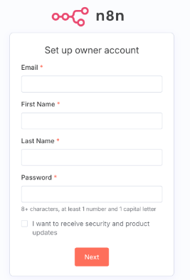 ثبت مشخصات Owner یا مالک پلتفرم N8N