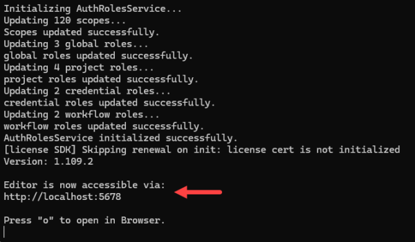 صفحه کد تایید نصب شدن N8N در ویندوز