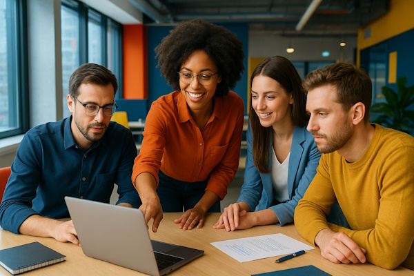 تصویری که اشخاصی را در محیط کار نشان می دهد که مشغول حل مسئله هستند