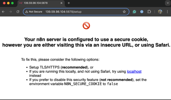 خطای مربوط به استفاده از پروتکل HTTP به‌جای HTTPS در زمان دسترسی به N8N