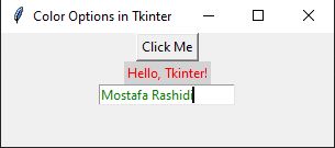 ساخت ویجت‌های مختلف با انواع گزینه‌های تنظیم رنگ در Tkinter
