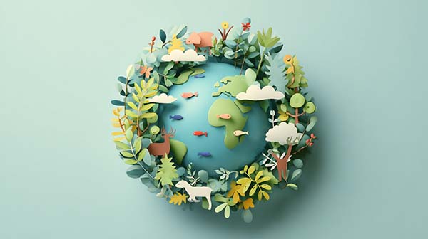 کره زمین و پوشش گیاهی و جانوری دور آن